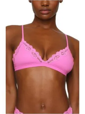 Skims Fits Everybody Lace Trim Triangle Bralette In Neon Orchid thumbnail 2