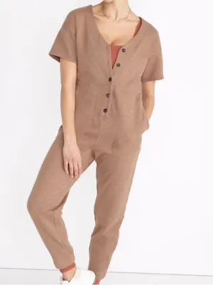 Madewell Womens Short Sleeve Coverall Jumpsuit Tan Large thumbnail 8