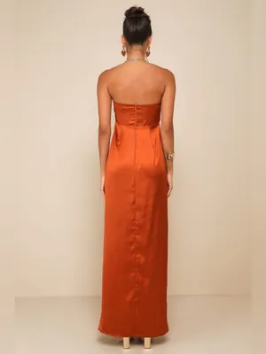 Lulus Memorable Entrance Rust Orange Strapless Satin Maxi Dress Size XL thumbnail 3