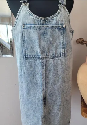 Acid Wash Denim Pinafore Overall Dress Sz M Grunge Minimal thumbnail 1