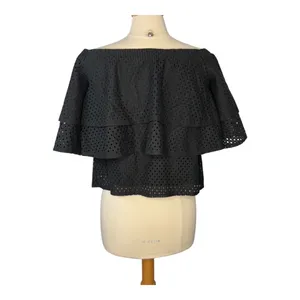 Banana Republic Eyelet Lace Off Shoulder Top Womens Small Black Tiered Ruffle‎ thumbnail 5