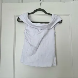 Madewell Ribbed Off-the-Shoulder Top in Eyelet White Size Small NWT thumbnail 2