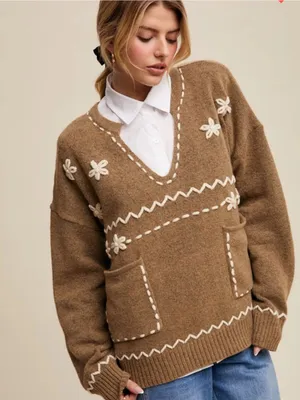 Zara Taupe V-Neck sweater - 77% wool & yak fiber - oversized slouchy style XS/S thumbnail 8