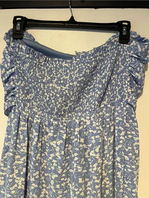 Entro Blue Floral Strapless Tie-Front wide leg Jumpsuit size M thumbnail 6
