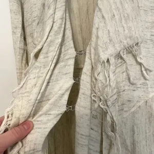 FREE PEOPLE FP Take a Bow Cardigan Oatmeal Cream Fringe Bow Detail Boho Sweater thumbnail 6
