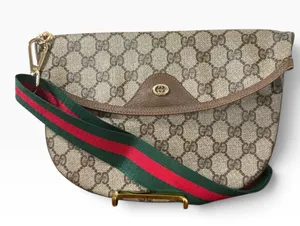 Gucci Beige GG Canvas Crescent Crossbody with Green and Red Web Strap thumbnail 1
