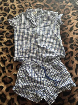 Petite Plume Blue Gingham PJ Set Sz Medium Short Sleeve thumbnail 1