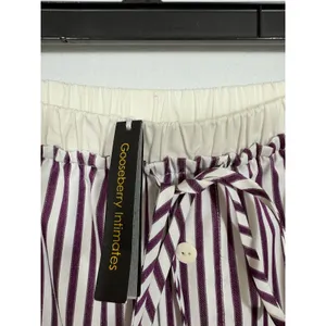 Gooseberry Intimates Le Boyfriend Unisex Plum Striped Poplin Lounge Pants M NEW thumbnail 5