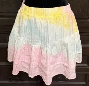 Storia Pastel Rainbow Skirt multi-tiered ruffled mini skirt - Size Medium .***Refer to measurements and sizes. Comfy & lightweight. Gently warn and excellent condition. Measurements approximately: 13” waste not fully stretched out from elastic x 14.5” long. Non-smoking home. Priced to sell at as is condition. Don’t like my price make reasonable offer. thumbnail 1