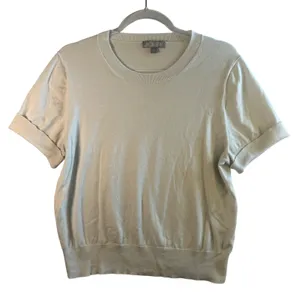 J.Crew Re-I Crewneck Short Sleeve Sweater XL Ivory Lyocell‎ Minimalist Top Cream thumbnail 1