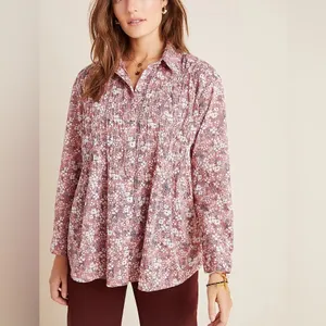 Pilcro Anthropologie Sasha Smocked Boyfriend Blouse Women's‎ XS Pink Boho Hippie thumbnail 2