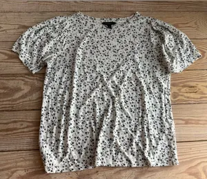 Banana Republic Size M Linen Blend Floral Puff Sleeve Top thumbnail 1
