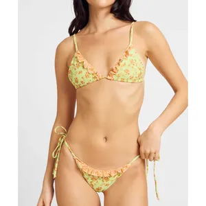 Blackbough Bikinis Marla Ruffled Top in Agave String Cheeky Bottoms in Yellow thumbnail 5