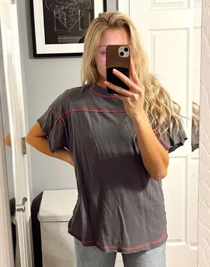 Urban Outfitters out from under grey & pink decorative stitching t shirt thumbnail 1