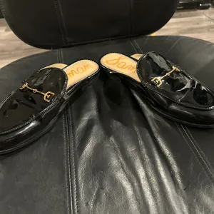 Sam Edelman Black Patent Mules with Gold Detail thumbnail 9