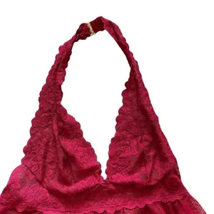 Victoria’s Secret Red Embroidered Adjustable Halter babydoll SZ S # 1611 thumbnail 3