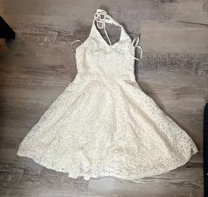 Abercrombie & Fitch Cream Floral Lace Halter Mini Dress - Size XS thumbnail 1