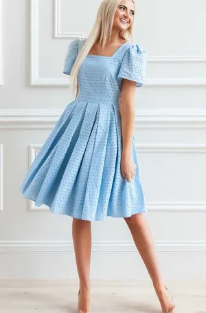 Rachel Parcell Powder Blue Eyelet Square-Neck Midi Dress thumbnail 1