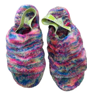 UGG fluff yeah pixelate slippers, Rainbow, Size 9-9.5, Preowned Great thumbnail 1