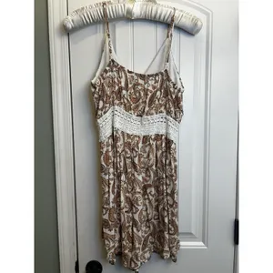 Justify XL Cream Brown Paisley Rayon Crochet Waist Sleeveless Boho Jumper Dress thumbnail 8