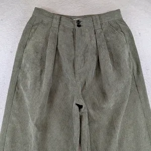 Madewell Corduroy High-rise Tapered Pants Womens 6‎ Olive Green Pleated NG506 thumbnail 6