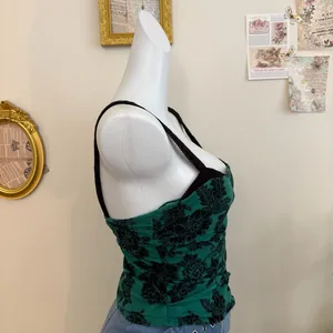 Free People Camisole Size XS Green Black Floral Print Tank Top thumbnail 3