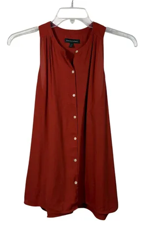 Banana Republic Burnt Orange Sleeveless Button Down High Neck Tank Top Large LP thumbnail 1