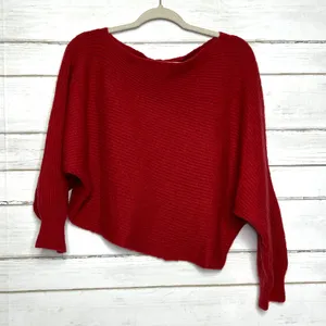 Free People Oversized Red Knit Sweater Slouchy Dolman Sleeves Size Medium thumbnail 2