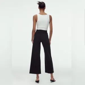 Zara Marine (Sailor) Straight Wide Leg High Waisted Raw Hem Jeans Washed Black 2 thumbnail 4