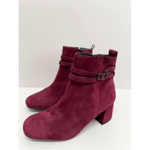 Paul Green Burgundy Suede Ankle Boots Block Heel Buckle Strap Zipper Size 7 US‎ thumbnail 4