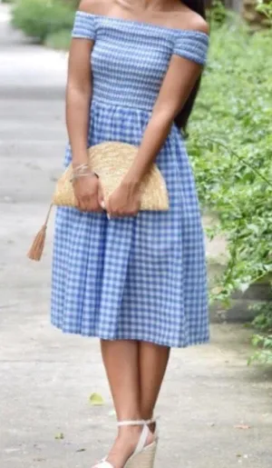 J. crew Gingham Check Smocked Off-the-Shoulder Dress thumbnail 2