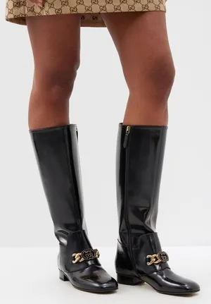 Gucci Interlocking GG Chain Patent Leather Knee‎ Boots thumbnail 1
