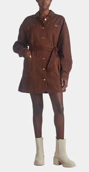nwt Fifth Label Sz M Sz 6 Brown Cathedral Belted Button Front Shacket Mini Dress thumbnail 1