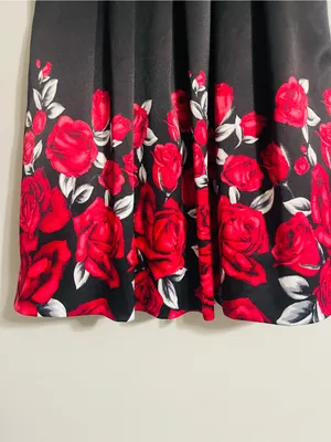 Vintage Formal Dark Romantic Satin Red Rose Gothic Flare Dress 6 Vampy Grunge thumbnail 8