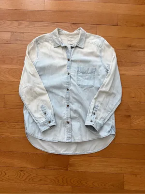 American Eagle Outfitters Light Blue Denim Button-Down Shirt Size L Boyfriend thumbnail 10