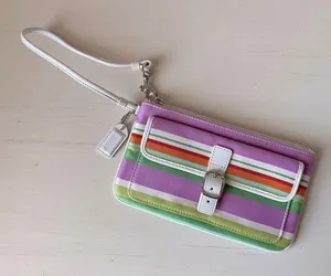 Coach Vintage striped multicolor leather trim wristlet wallet thumbnail 1