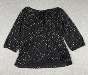 Garnet Hill Blouse Womens XS Black Off Shoulder 3/4 Sleeve Polka Dot Jersey Top thumbnail 1