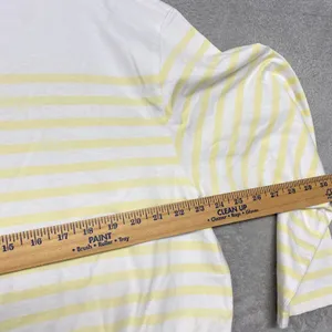 Madewell Top Womens Large Striped Drawstring Hem Cotton Tee Yellow White NZ385 thumbnail 5