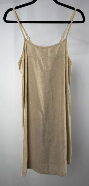 Vintage Motherhood Maternity Linen Blend Spaghetti Strap‎ Dress in Tan Beige thumbnail 1