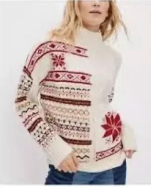 American Eagle Sweater Womens Large White Nordic Fair Isle Knit Pullover thumbnail 1