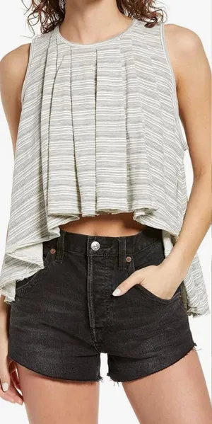 Free People Turn it Up Cream Striped High-low Tank Top SMALL‎ NWT Baggy Y2k thumbnail 1