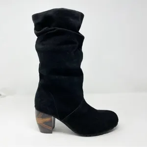 LAmour Des Pieds Pamby Black Suede Ruched Western inlaid Heel Boots womens 6 thumbnail 2