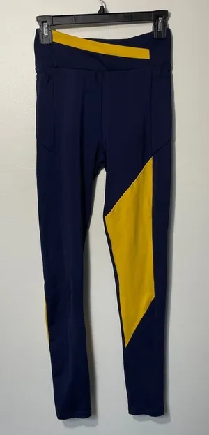 Gymshark Crossover‎ Waist Navy Yellow Asymmetrical Leggings Women’s Size Small thumbnail 1