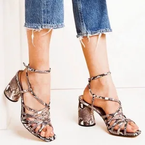 Sam Edelman Daffodil Taupe Snakeprint Ankle Wrap Block Heel Strappy Sandals Sz 9 thumbnail 1