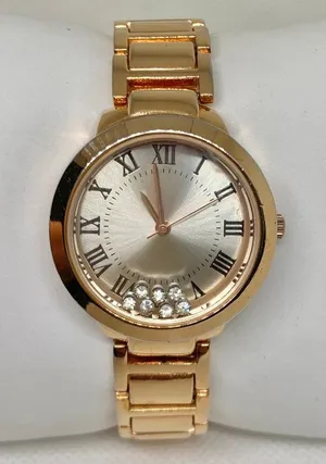 Rose gold tone women’s watch 29mm quartz analog floating crystals 7” running thumbnail 1