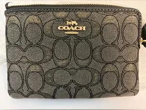NWT Coach Black Monogram Zip Wristlet with Gold Logo thumbnail 1