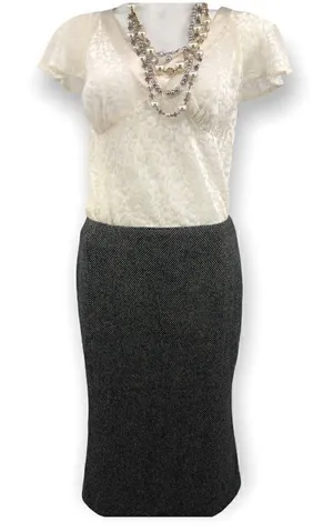 Lauren Ralph Lauren wool black beige flat front skirt thumbnail 1