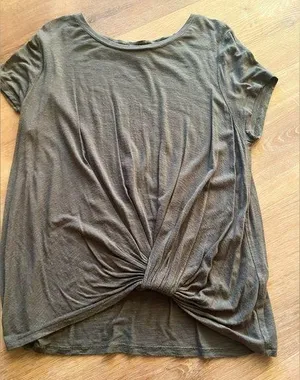 Eyeshadow Short Sleeve Twist Front T-Shirt- Olive Green. thumbnail 1