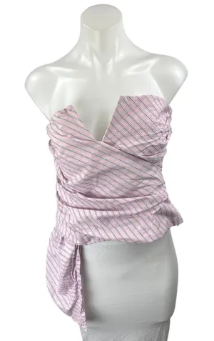 Zara Pink Striped Sleeveless Strapless Cami Bandeau Crop Blouse Tube Tank Top M thumbnail 1