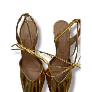 Vicenza Gold Metallic Sculptural Heel Pumps 39‎ Lace Up Pointed Toe Statement thumbnail 9